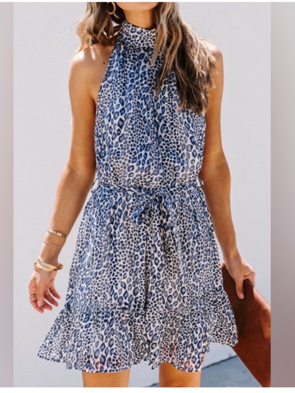Vici Sleeveless Blue Metallic Leopard Print Dress